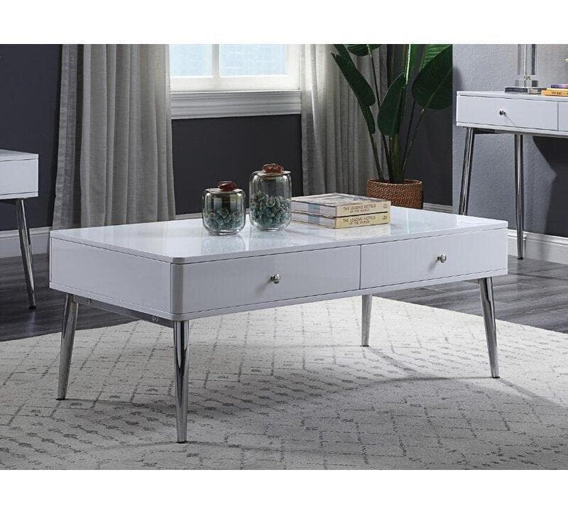 Weizor - White High Gloss & Chrome - Coffee Table - Ornate Home