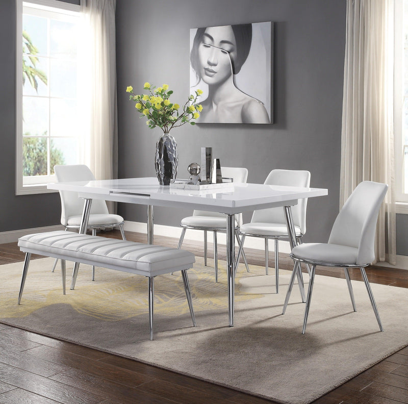 Weizor White High Gloss & Chrome Dining Table - Ornate Home