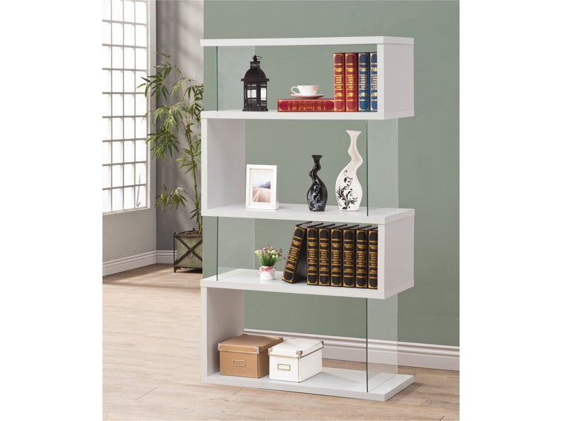 Emelle - White Glossy & Clear -  Bookcase - Ornate Home