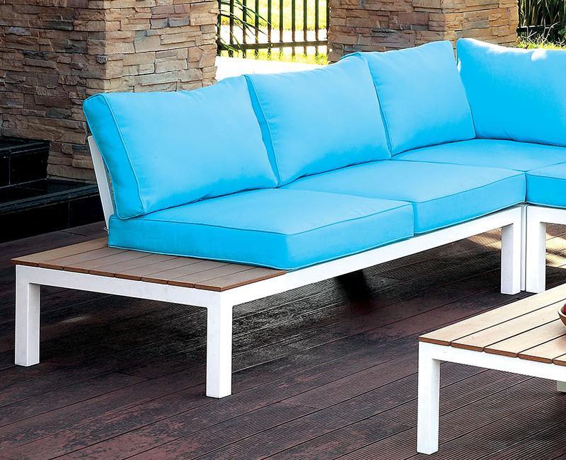 Winona - White, Oak & Blue - Outdoor L Shape Sectional w/ Coffee Table - Ornate Home