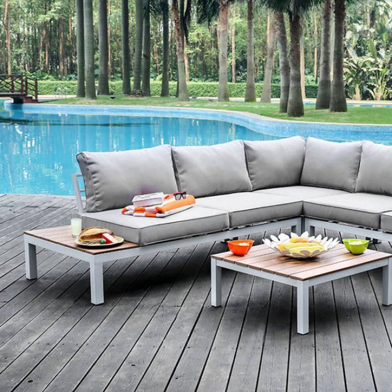 Winona - White, Oak & Gray - Outdoor L Shape Sectional w/ Coffee Table - Ornate Home