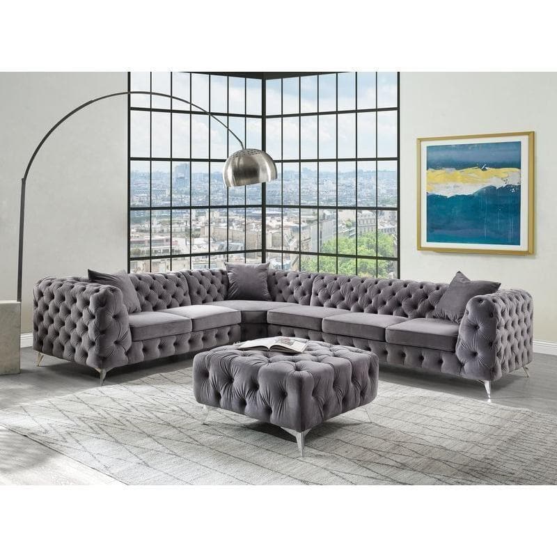 Wugtyx - Dark Gray Velvet - Sectional Sofa w/ Ottoman Option - Ornate Home