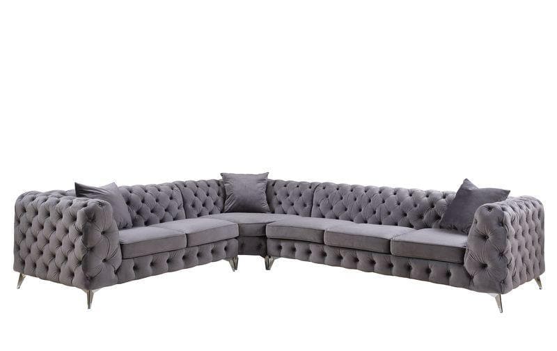 Wugtyx - Dark Gray Velvet - Sectional Sofa w/ Ottoman Option - Ornate Home