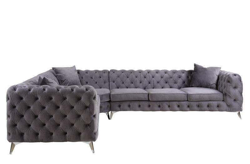 Wugtyx - Dark Gray Velvet - Sectional Sofa w/ Ottoman Option - Ornate Home