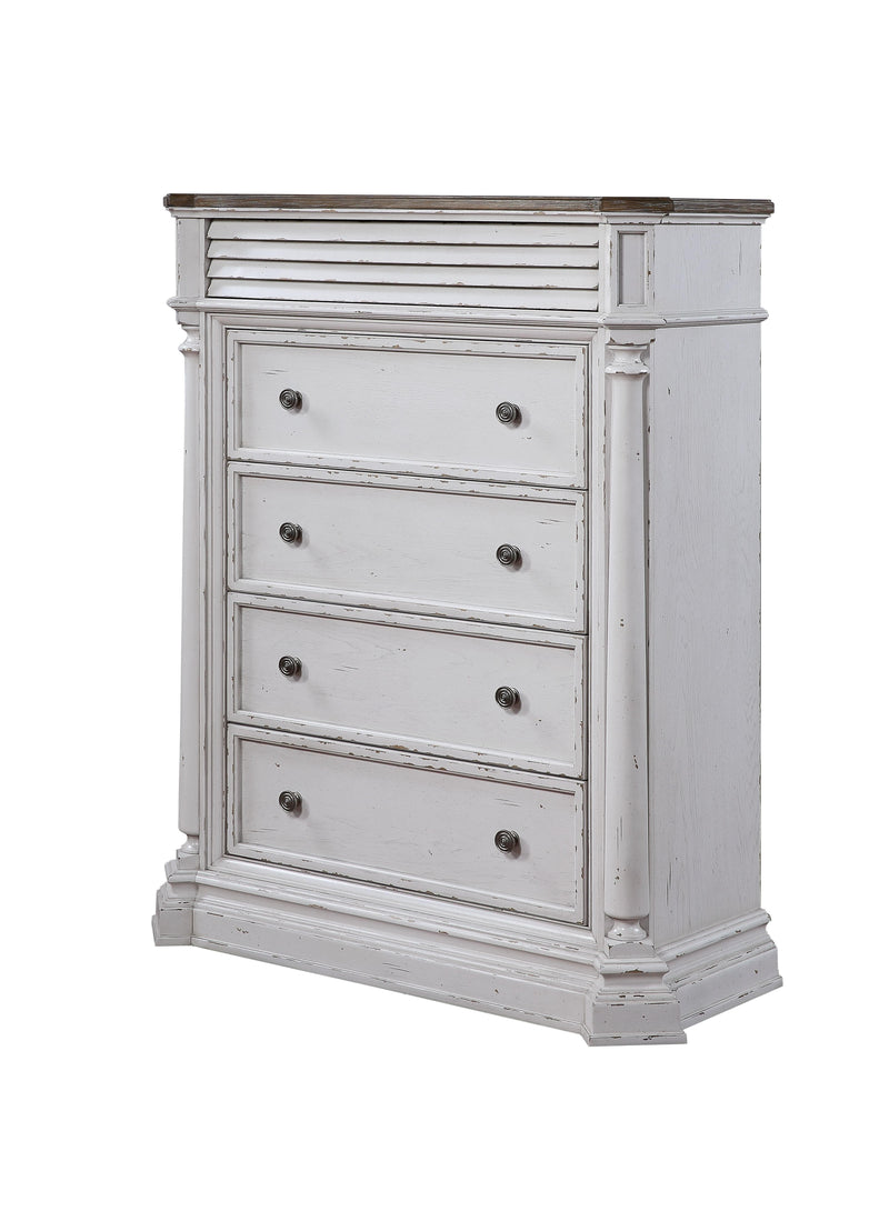 York Shire Antique White & Dark Charcoal Chest (5 Drw) - Ornate Home