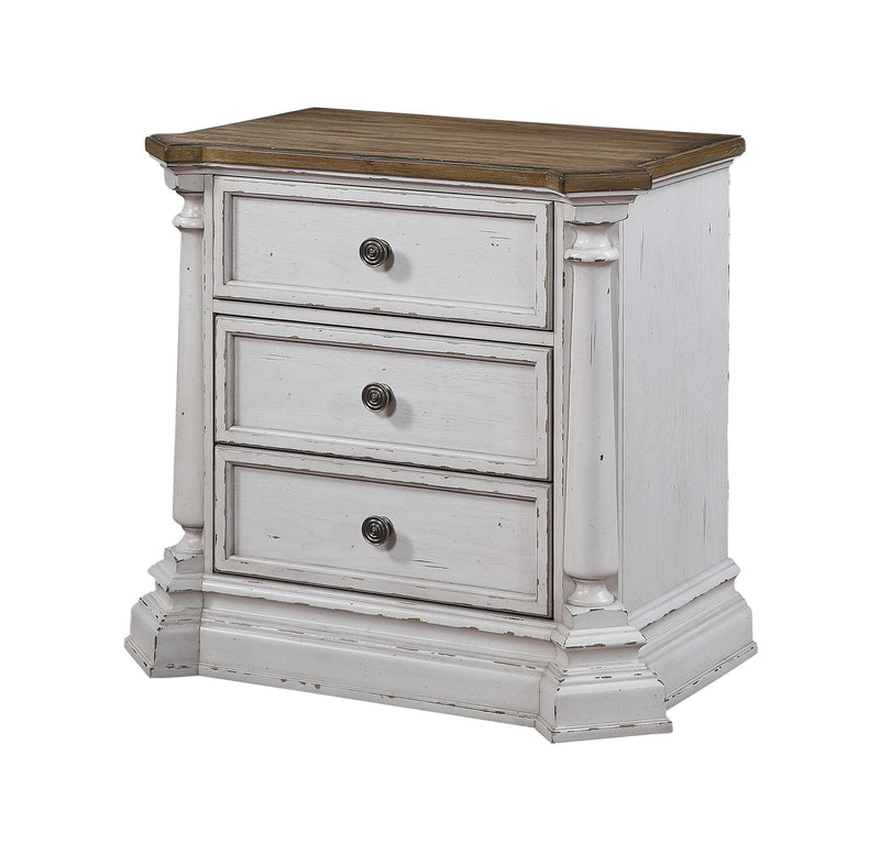 York Shire Antique White & Dark Charcoal Nightstand - Ornate Home