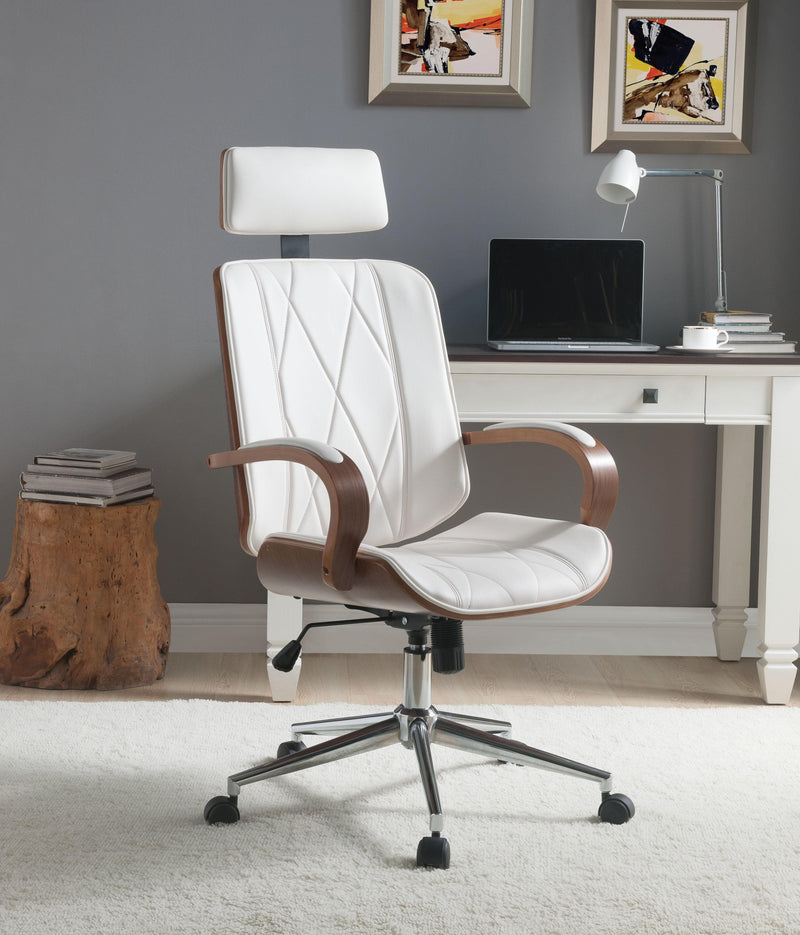 Yoselin White PU & Walnut Office Chair - Ornate Home