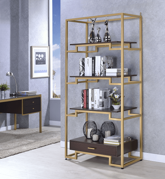 Yumia Gold & Clear Glass Bookshelf - Ornate Home