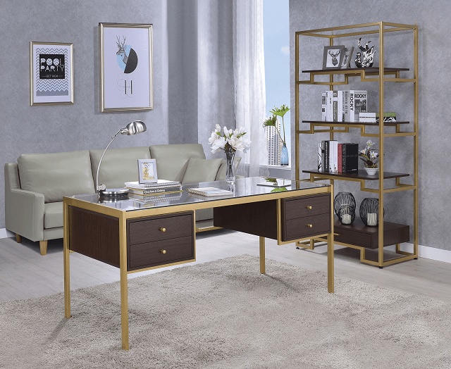 Yumia Gold & Clear Glass Desk - Ornate Home