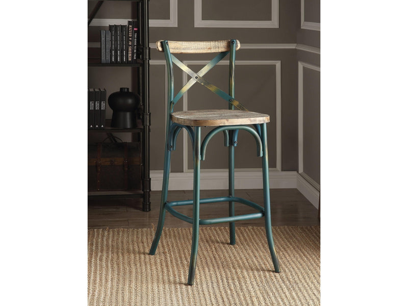 Zaire Antique Turquoise & Antique Oak Bar Chair (1Pc) - Ornate Home