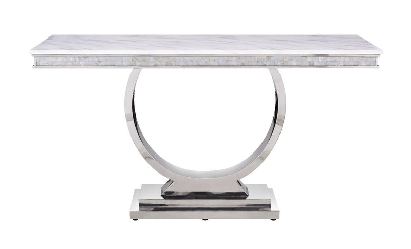 Zander White Faux Marble & Mirrored Silver 3pc Occasional Table Set - Ornate Home