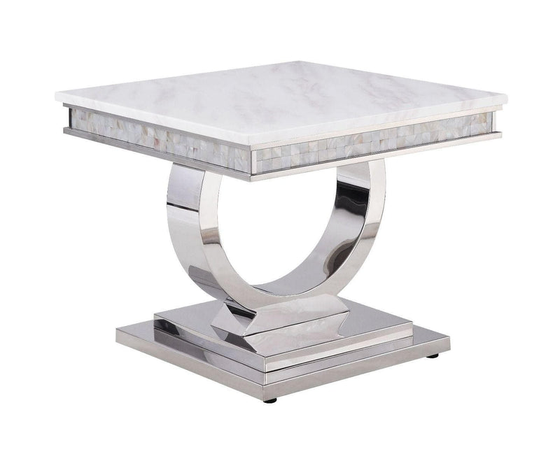 Zander White Faux Marble & Mirrored Silver 3pc Occasional Table Set - Ornate Home