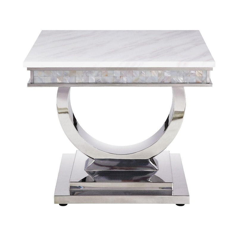 Zander White Faux Marble & Mirrored Silver 3pc Occasional Table Set - Ornate Home