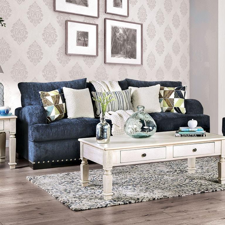 Zayla - Navy Blue - Stationary Sofa & Loveseat - 2pc - Ornate Home