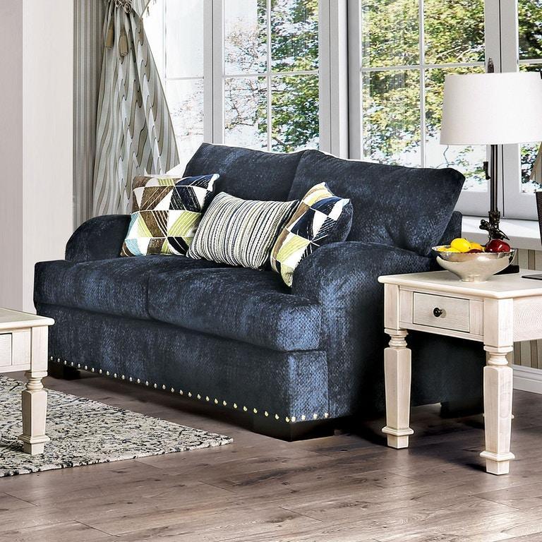 Zayla - Navy Blue - Stationary Sofa & Loveseat - 2pc - Ornate Home