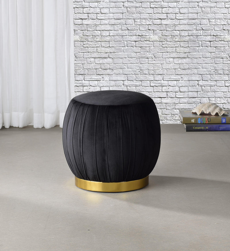 Zinnia Black Velvet & Gold Ottoman - Ornate Home