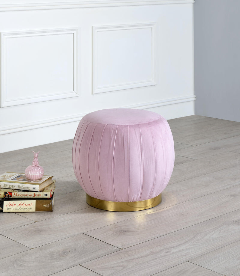 Zinnia Pink Carnation Velvet & Gold Ottoman - Ornate Home