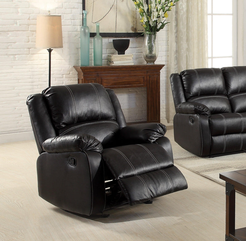 Zuriel Black PU Rocker Recliner (Motion) - Ornate Home