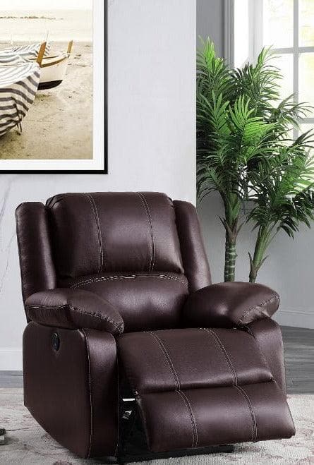 Zuriel - Brown Faux Leather - Power Recliner Chair - Ornate Home