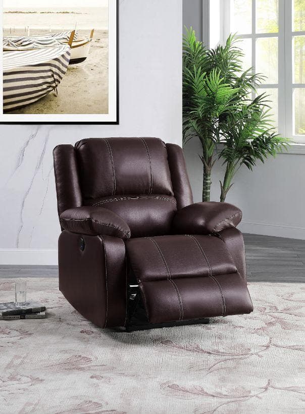 Zuriel - Brown Faux Leather - Power Recliner Chair - Ornate Home