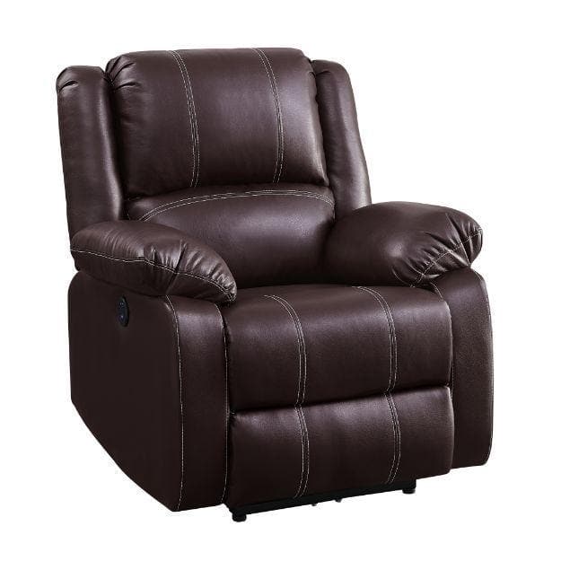 Zuriel - Brown Faux Leather - Power Recliner Chair - Ornate Home