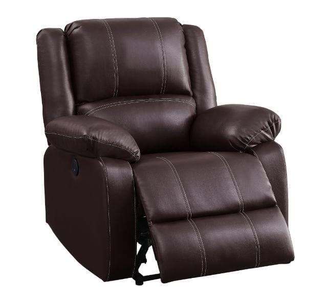 Zuriel - Brown Faux Leather - Power Recliner Chair - Ornate Home