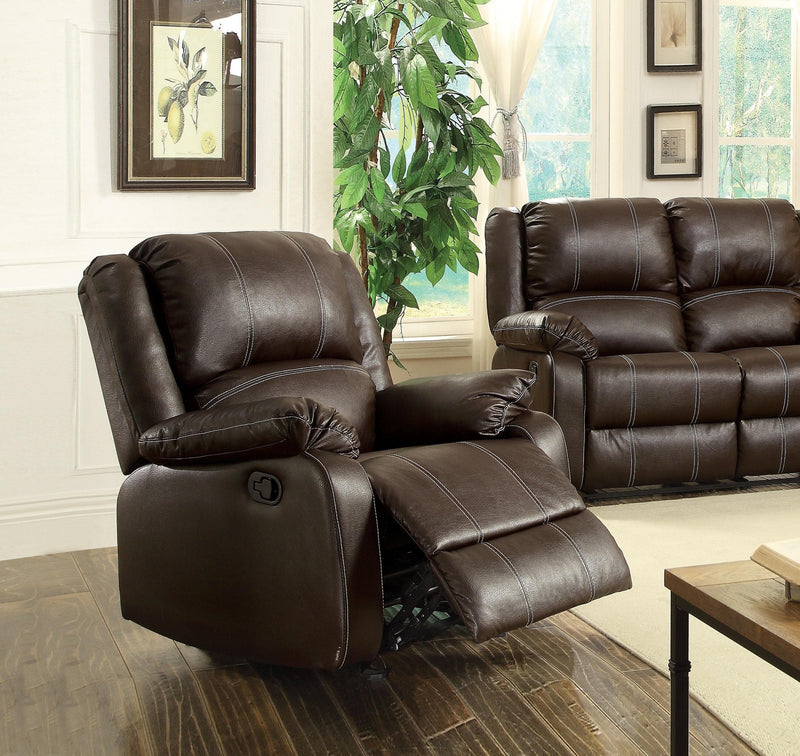 Zuriel Brown PU Rocker Recliner (Motion) - Ornate Home