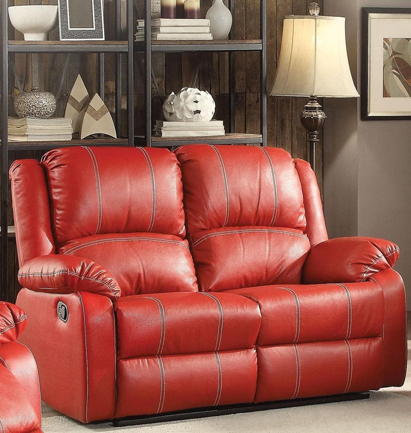 Zuriel - Red Faux Leather - Reclining Loveseat - Ornate Home