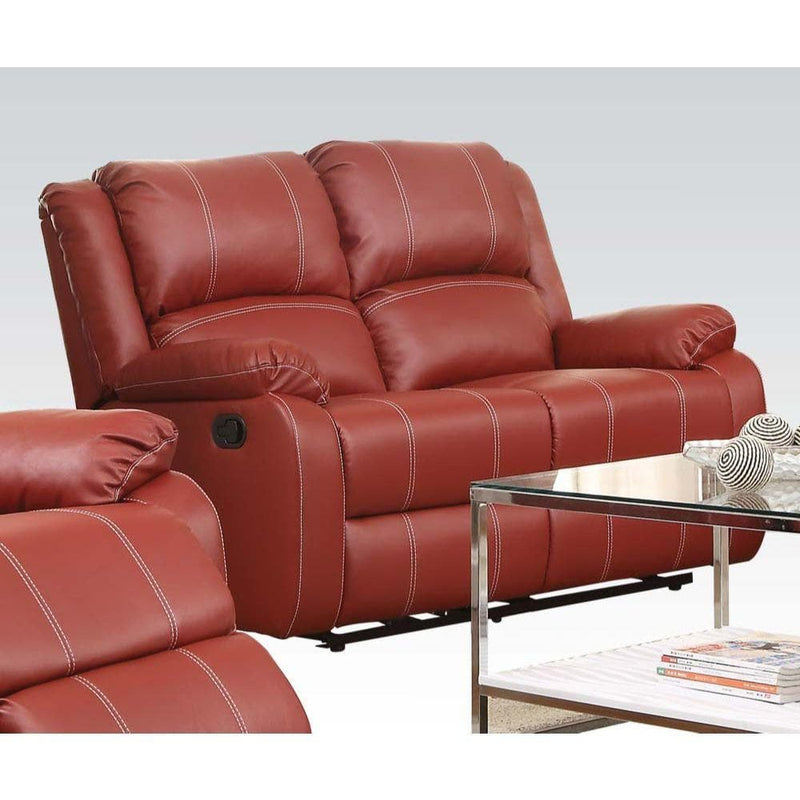 Zuriel - Red Faux Leather - Reclining Loveseat - Ornate Home