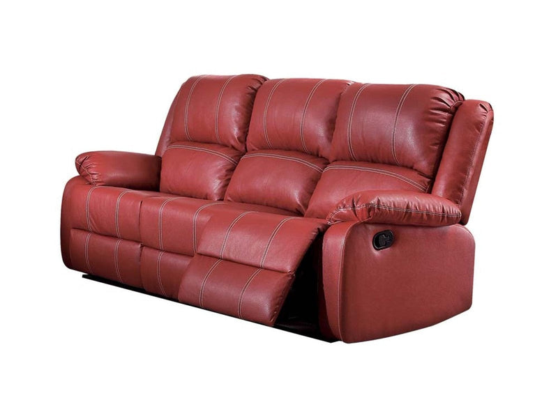 Zuriel - Red Faux Leather - Reclining Sofa - Ornate Home