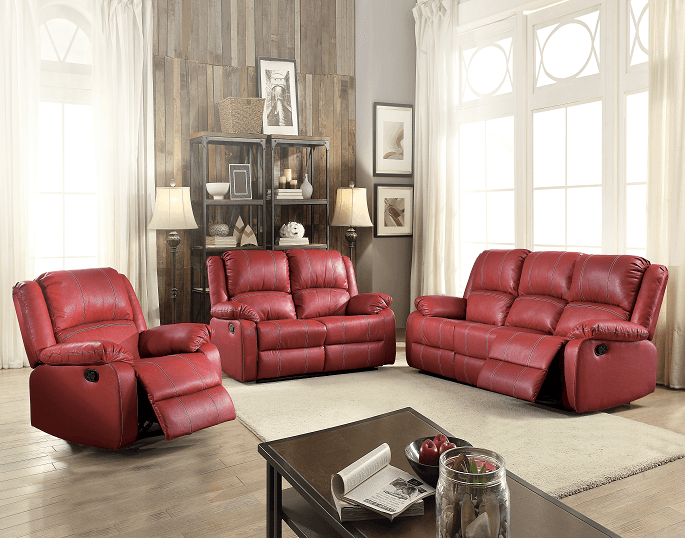 Zuriel - Red Faux Leather - Reclining Sofa - Ornate Home