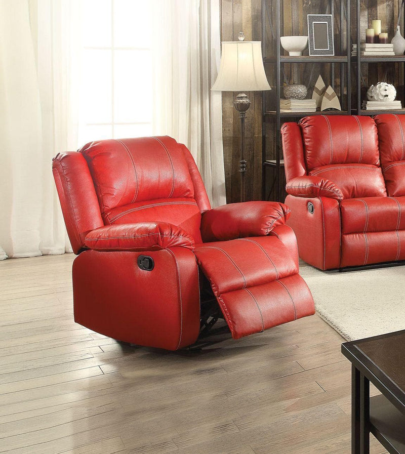 Zuriel - Red Faux Leather - Rocker Recliner - Ornate Home